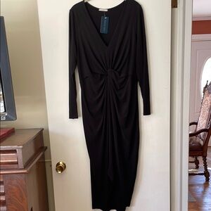 NWT Maitai Black Bodycon Stretch Ruched V-neck Long Sleeve Midi Dress 2X